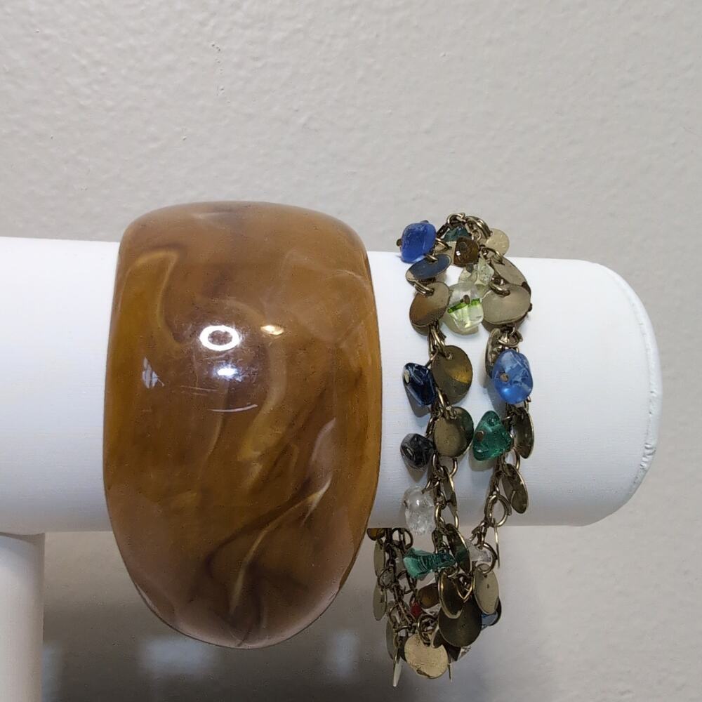 Marbled Resin Bangle And Multi Charm Bracelet Set
